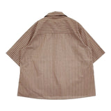 MHL. WASHED STRIPE COTTON 595-1152502 サイズ2 プルオーバー 半袖シャツ 21SS ブラウン ホワイト レディース エムエイチエル【中古】5-0809S♪