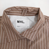 MHL. WASHED STRIPE COTTON 595-1152502 サイズ2 プルオーバー 半袖シャツ 21SS ブラウン ホワイト レディース エムエイチエル【中古】5-0809S♪