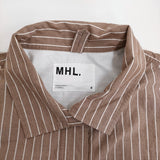 MHL. WASHED STRIPE COTTON 595-1152502 サイズ2 プルオーバー 半袖シャツ 21SS ブラウン ホワイト レディース エムエイチエル【中古】5-0809S♪