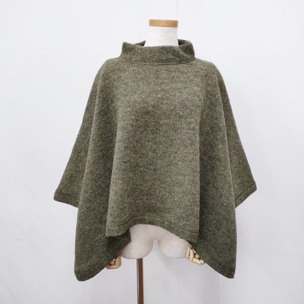 45R/45rpm シェットランドのモックネックポンチョ 定価28600円 ウール サイズ0 ポンチョ グリーン レディース フォーティーファイブアールピーエム【中古】5-1030T◎