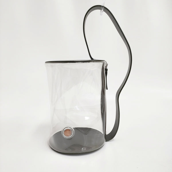 Building Block Barrel Bag PVC×レザー シリンダー 定価68000円 ハンドバッグ クリア レディース ビルディングブロック【中古】5-0815S♪
