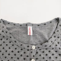 homspun 071-6651 七分袖 ヘンリーネック ポケット付き チュニック 花柄 Ｔシャツ カットソー グレー レディース ホームスパン【中古】5-0819M♪
