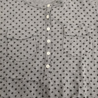 homspun 071-6651 七分袖 ヘンリーネック ポケット付き チュニック 花柄 Ｔシャツ カットソー グレー レディース ホームスパン【中古】5-0819M♪