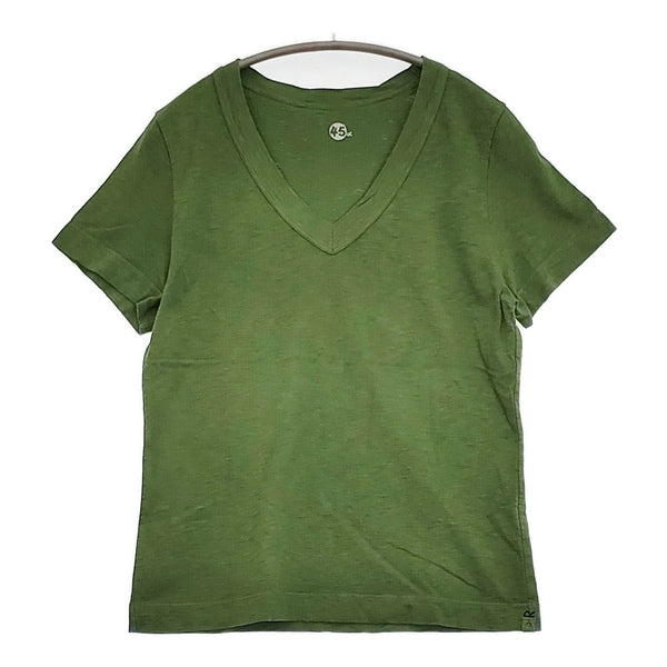 45R/45rpm Vネック サイズ2 無地 半袖Ｔシャツ カットソー グリーン レディース フォーティーファイブアールピーエム【中古】5-0809S♪