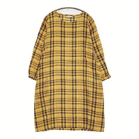 fog linen work リネン チェック ワンピース イエロー チャコールグレー レディース フォグリネンワーク【中古】5-0819M♪