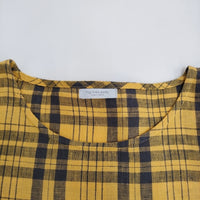 fog linen work リネン チェック ワンピース イエロー チャコールグレー レディース フォグリネンワーク【中古】5-0819M♪