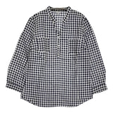 SATIN BOWERVIRD リネン ギンガムチェック プルオーバー 日本製 ブラウス ネイビー ホワイト レディース サテンバウアゥバード【中古】5-0822M♪