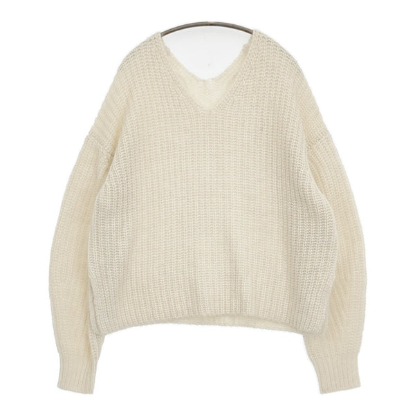 GALLARDAGALANTE 新品 ベビーアルパカニット Vネック オーバーサイズ 定価36300円 ホワイト レディース ガリャルダガランテ【中古】5-1022T♪