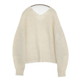 GALLARDAGALANTE 新品 ベビーアルパカニット Vネック オーバーサイズ 定価36300円 ホワイト レディース ガリャルダガランテ【中古】5-1022T♪