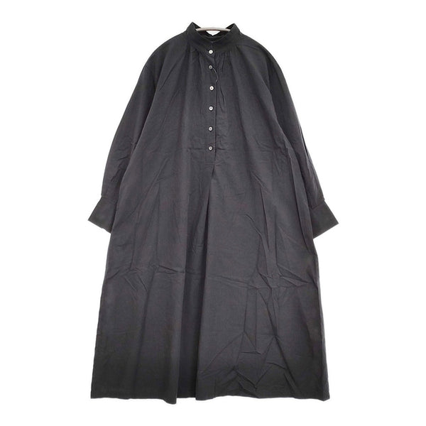 gungendo 里山パレット 24501502 コットン シャツワンピ ギャザー ワンピース ブラック レディース 群言堂【中古】5-1031M♪
