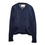 Le ciel de Harriss コットン ニットジャケット カーディガン ネイビー レディース ルシェル ドハリス【中古】5-1215M∞