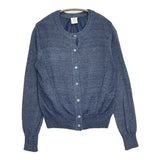 Brahmin リネンニット バックシャツ B92117 サイズ38 切替 異素材 クルーネック カーディガン ネイビー レディース ブラーミン【中古】5-0819M♪