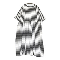 nest Robe アリゾナコトンボーダーワンピース 01221-1015-1 ギャザー ワンピース ホワイト ネイビー レディース ネストローブ【中古】5-0819S♪