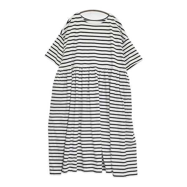 nest Robe アリゾナコトンボーダーワンピース 01221-1015-1 ギャザー ワンピース ホワイト ネイビー レディース ネストローブ【中古】5-0819S♪