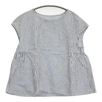 nest Robe 01172-1175 コットンリネン サイドギャザー ストライプ ブラウス シャツ ホワイト ブルー レディース ネストローブ【中古】5-0819S♪