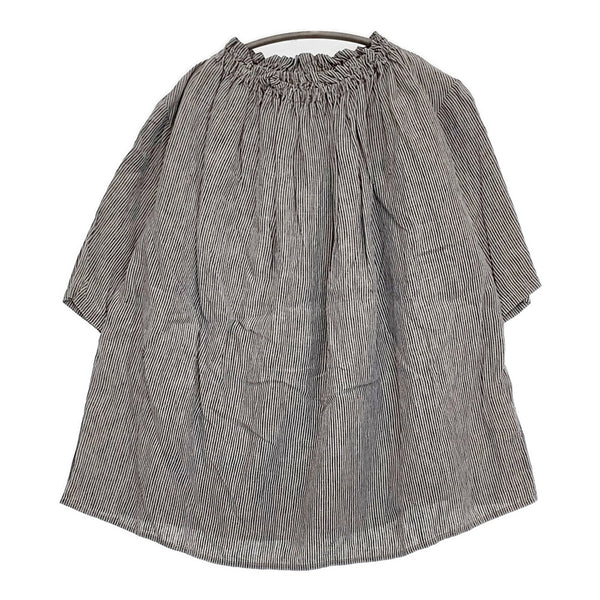 nest Robe 先染めリネンフリルカラーブラウス 01202-1501 ブラウス シャツ ブルー ベージュ レディース ネストローブ【中古】5-0819S♪