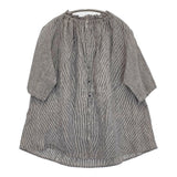 nest Robe 先染めリネンフリルカラーブラウス 01202-1501 ブラウス シャツ ブルー ベージュ レディース ネストローブ【中古】5-0819S♪