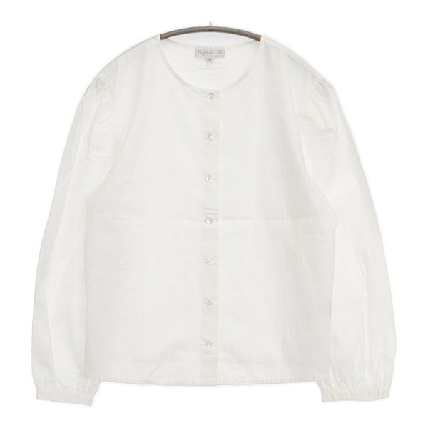 agnes b. ノーカラー コットン サイズ40 ブラウス シャツ ホワイト レディース アニエスベー【中古】5-1126M∞