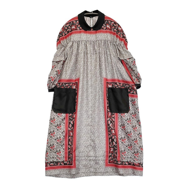 tricot COMME des GARCONS パネルフラワーチロリアン丸襟ワンピース AD2016 レッド ブラック レディース トリココムデギャルソン【中古】5-0815S♪