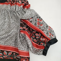 tricot COMME des GARCONS パネルフラワーチロリアン丸襟ワンピース AD2016 レッド ブラック レディース トリココムデギャルソン【中古】5-0815S♪
