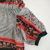 tricot COMME des GARCONS パネルフラワーチロリアン丸襟ワンピース AD2016 レッド ブラック レディース トリココムデギャルソン【中古】5-0815S♪