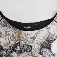 marble sud SIESTA 犬 猫 シエスタプリント コットンレーヨン ワンピース ホワイト ブラック レディース マーブルシュッド【中古】5-0819S♪
