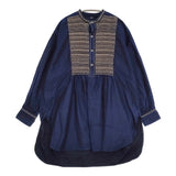 45R/45rpm 粟サテンのスモッキングブラウス（インディゴ 濃） ネイビー ベージュ レディース フォーティーファイブアールピーエム【中古】5-0815M♪