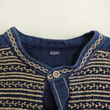 45R/45rpm 粟サテンのスモッキングブラウス（インディゴ 濃） ネイビー ベージュ レディース フォーティーファイブアールピーエム【中古】5-0815M♪