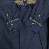 45R/45rpm 粟サテンのスモッキングブラウス（インディゴ 濃） ネイビー ベージュ レディース フォーティーファイブアールピーエム【中古】5-0815M♪