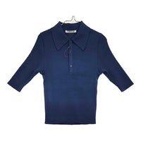AURALEE COTTON HIGHGAUGERIB KNIT POLO SHIRT サイズ0 定価30800円 A00P01HR ニット 25SS ネイビー レディース オーラリー【中古】5-0815S♪
