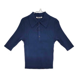 AURALEE COTTON HIGHGAUGERIB KNIT POLO SHIRT サイズ0 定価30800円 A00P01HR ニット 25SS ネイビー レディース オーラリー【中古】5-0815S♪