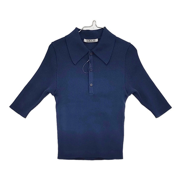 AURALEE COTTON HIGHGAUGERIB KNIT POLO SHIRT サイズ0 定価30800円 A00P01HR ニット 25SS ネイビー レディース オーラリー【中古】5-0815S♪