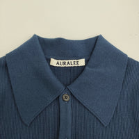 AURALEE COTTON HIGHGAUGERIB KNIT POLO SHIRT サイズ0 定価30800円 A00P01HR ニット 25SS ネイビー レディース オーラリー【中古】5-0815S♪