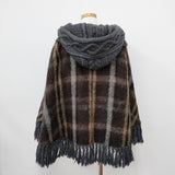 MAX&CO フード付き アルパカ混 ケーブルニット フリンジ チェック ポンチョ ブラウン レディース マックスアンドコー【中古】5-1211T◎