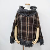 MAX&CO フード付き アルパカ混 ケーブルニット フリンジ チェック ポンチョ ブラウン レディース マックスアンドコー【中古】5-1211T◎