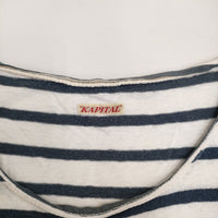 KAPITAL ボーダー 燕尾 フレンチスリーブ サイズ1 カットソー ホワイト ネイビー レディース キャピタル【中古】5-0822S♪