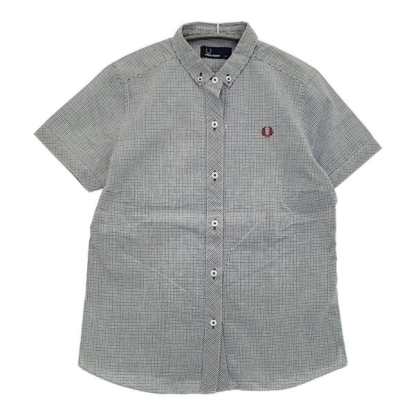 FRED PERRY F8039 ギンガムチェック ボタンダウン BD サイズM 半袖シャツ グリーン ネイビー レディース フレッドペリー【中古】5-0822S♪