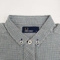 FRED PERRY F8039 ギンガムチェック ボタンダウン BD サイズM 半袖シャツ グリーン ネイビー レディース フレッドペリー【中古】5-0822S♪