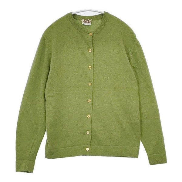 HERMES セリエボタン カシミヤ スコットランド製 カーディガン 80'sヴィンテージ グリーン レディース エルメス【中古】5-1102T∞