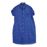 GYMPHLEX 半袖リネンシャツワンピース J-1098 KLS サイズ14 定価17380円 ワンピース ブルー レディース ジムフレックス【中古】5-0822S♪