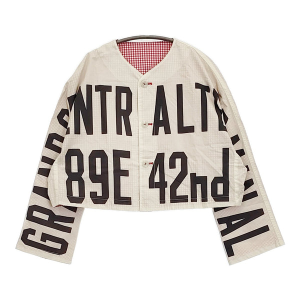 BEAMS BOY ニュースペーパー リバーシブル ジャケット 定価18480円 ノーカラー ベージュ レッド レディース ビームスボーイ【中古】5-0902M♪