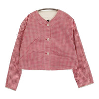 BEAMS BOY ニュースペーパー リバーシブル ジャケット 定価18480円 ノーカラー ベージュ レッド レディース ビームスボーイ【中古】5-0902M♪