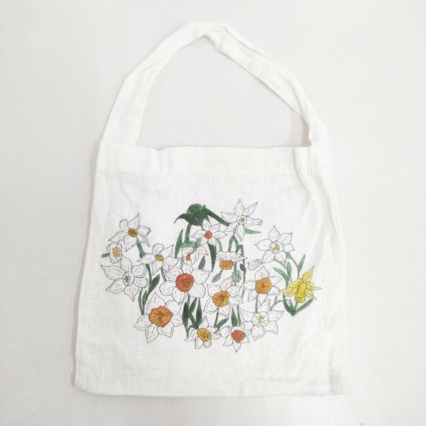 fog linen work リトアニア製 リネン ISABELLE BOINOT イザベルボワノ ミニバッグ フラワープリント トートバッグ ホワイト レディース フォグリネンワーク【中古】5-1122G∞