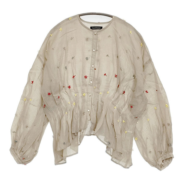 kijinokanosei ラミー刺繍タックブラウス さくらんぼ リネン 定価41800円 シャツ 24SS ベージュ レディース キジノカノウセイ【中古】5-0902M♪