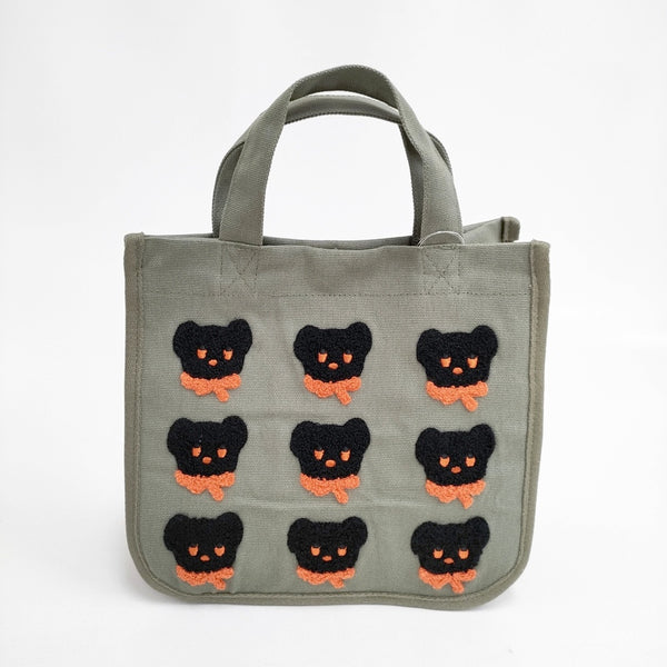 miffy ミッフィー 未使用品 ブラックベア ホルダー付きサガラ刺繍 トートバッグ カーキ レディース【中古】5-1018G◎