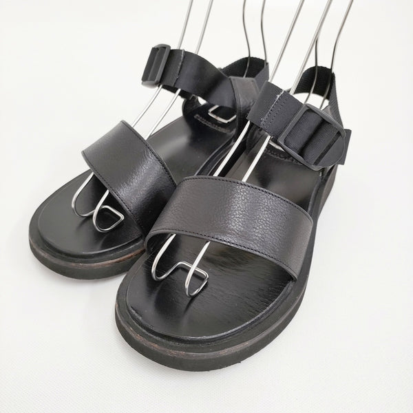 FOOTWORKS フットワークス Sandals_Smooth Leather 定価57200円 レザーサンダル サイズ23cm サンダル ブラック レディース【中古】5-0829S♪