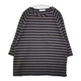 homspun 40/2天竺ボーダー七分袖PO 222-6411 サイドスリット Ｔシャツ カットソー ブラック グレー レディース ホームスパン【中古】6-0301M∞