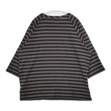 homspun 40/2天竺ボーダー七分袖PO 222-6411 サイドスリット Ｔシャツ カットソー ブラック グレー レディース ホームスパン【中古】6-0301M∞