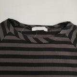 homspun 40/2天竺ボーダー七分袖PO 222-6411 サイドスリット Ｔシャツ カットソー ブラック グレー レディース ホームスパン【中古】6-0301M∞