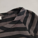 homspun 40/2天竺ボーダー七分袖PO 222-6411 サイドスリット Ｔシャツ カットソー ブラック グレー レディース ホームスパン【中古】6-0301M∞